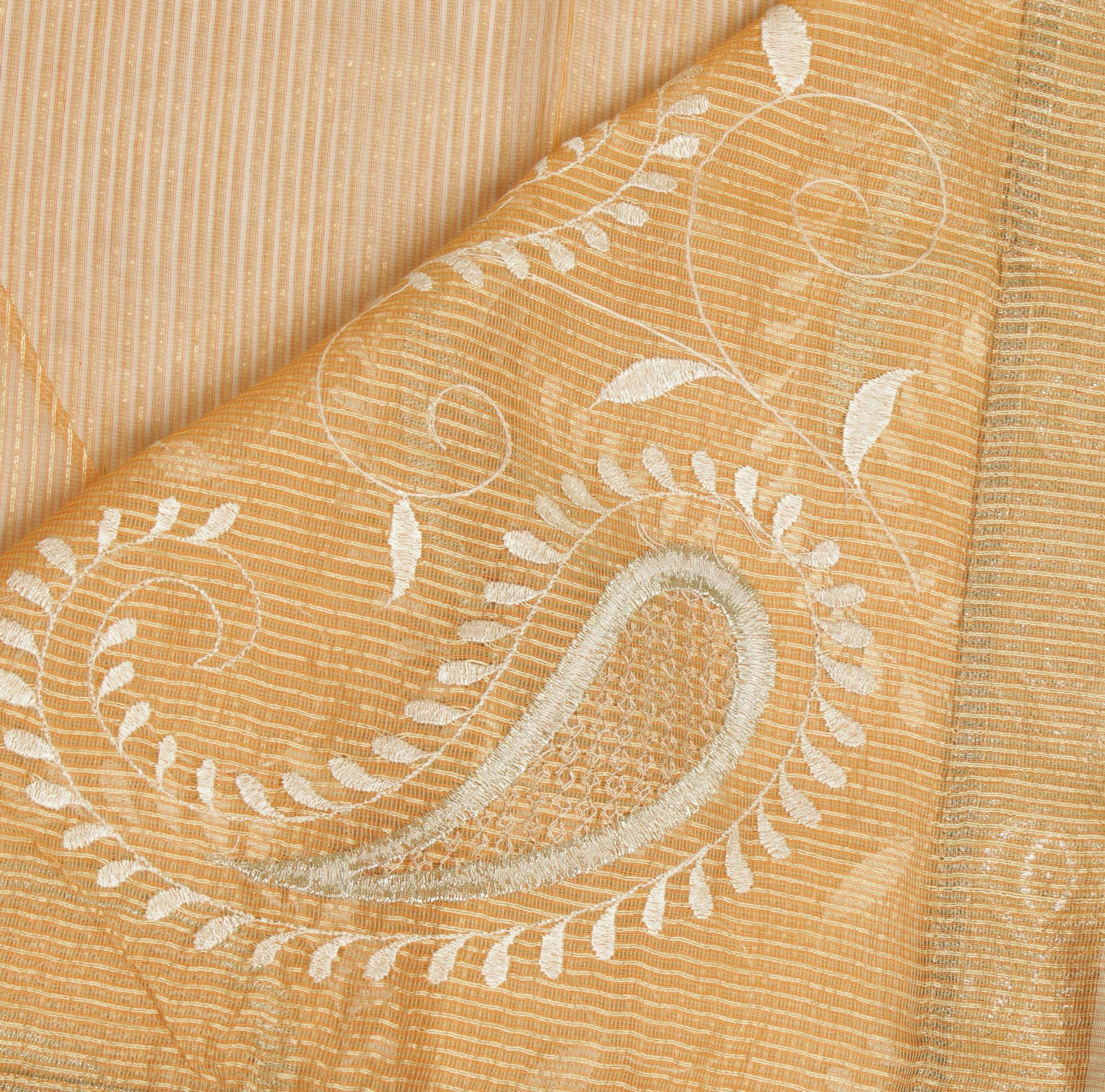 Sushila Vintage Orange Saree 100% Pure Silk Embroidered Paisley Sari Fabric