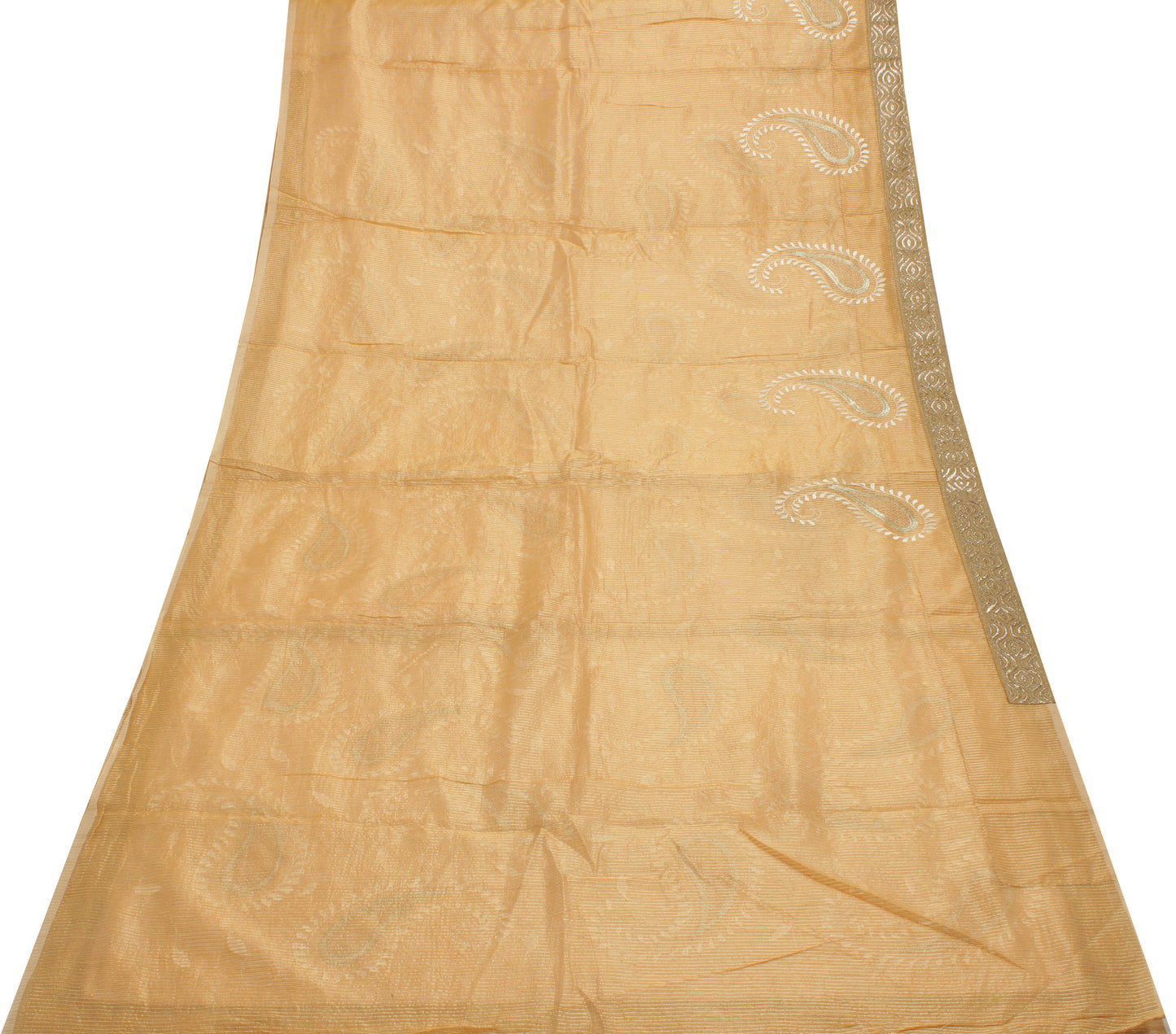 Sushila Vintage Orange Saree 100% Pure Silk Embroidered Paisley Sari Fabric