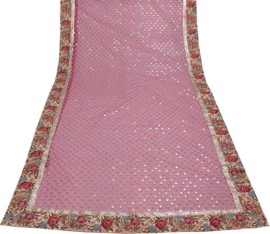 Sushila Vintage Sequins Motifs Saree Parsi Gara Embroidered Border Net Mesh 6 Yard Sari Fabric