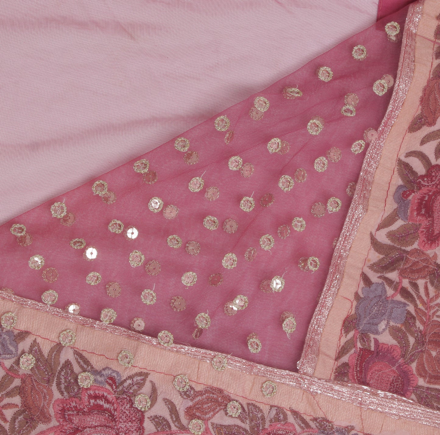 Sushila Vintage Sequins Motifs Saree Parsi Gara Embroidered Border Net Mesh 6 Yard Sari Fabric