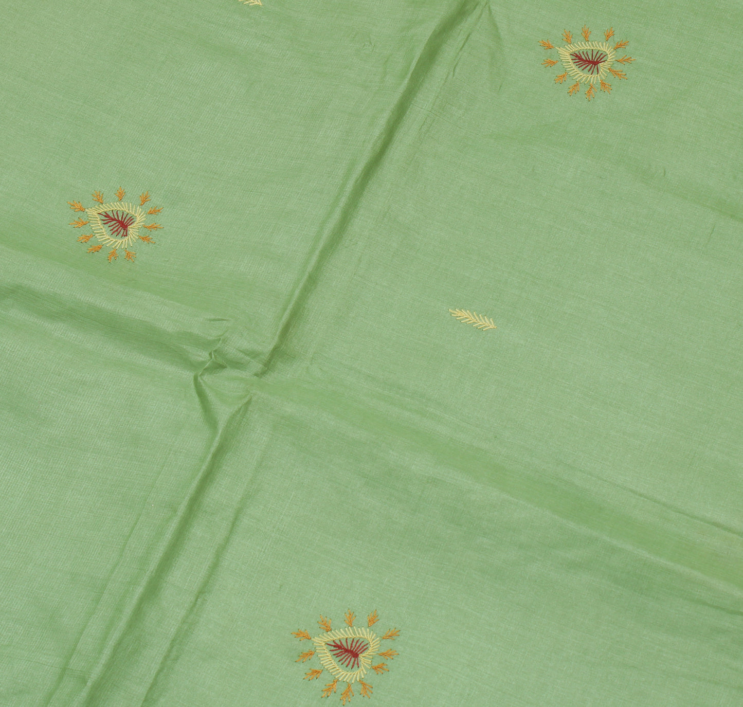 Sushila Vintage Green Saree Pure Silk Hand Embroidered Floral Sari Craft Fabric