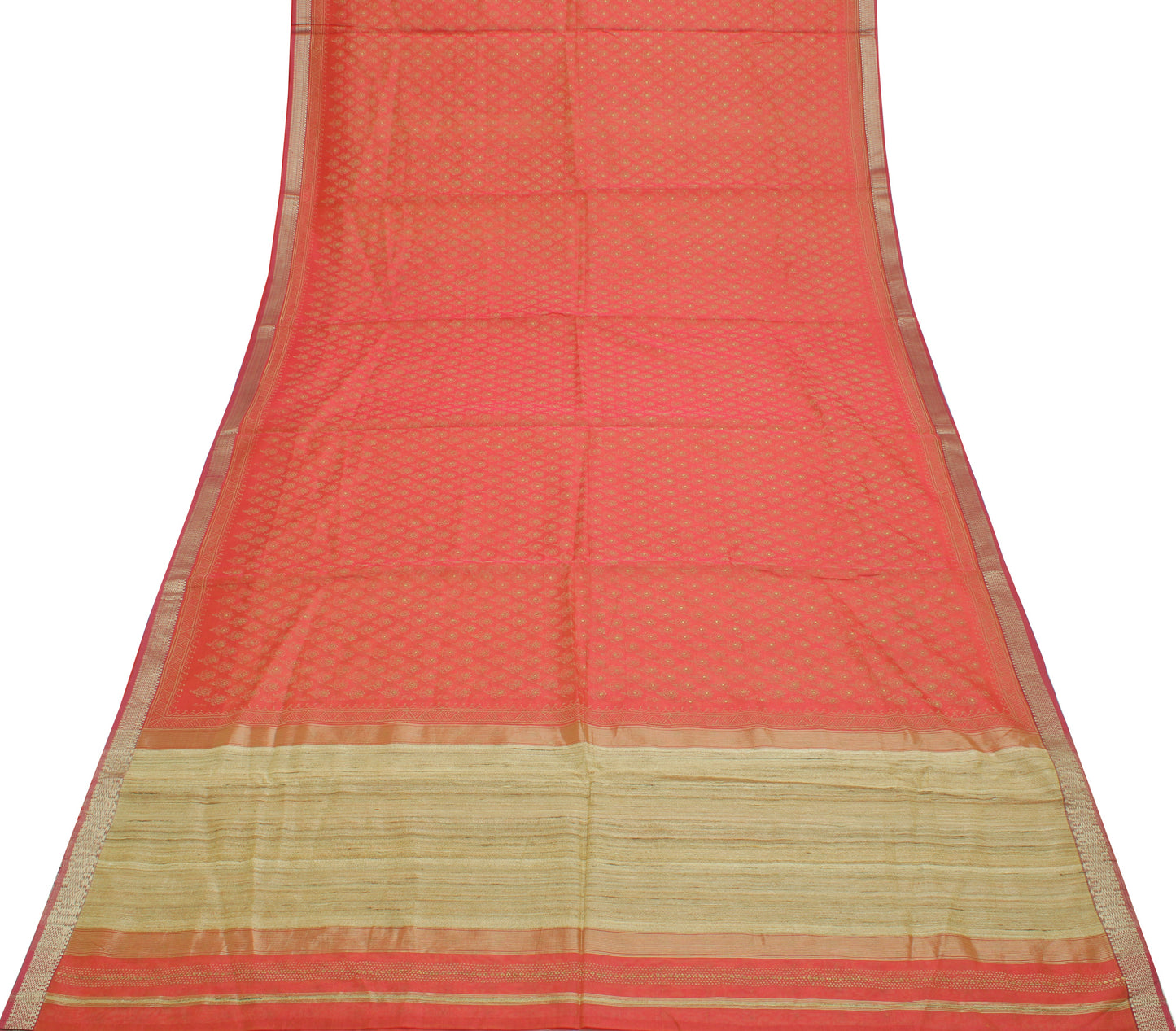 Sushila Vintage Printed Floral Saree Woven Border Pure Cotton Sari Craft Fabric