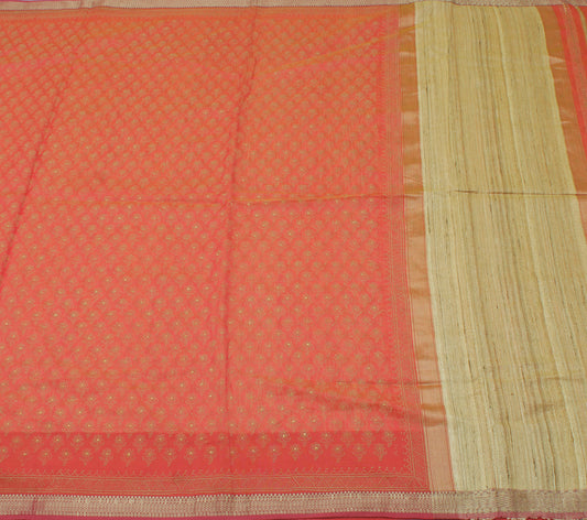 Sushila Vintage Printed Floral Saree Woven Border Pure Cotton Sari Craft Fabric