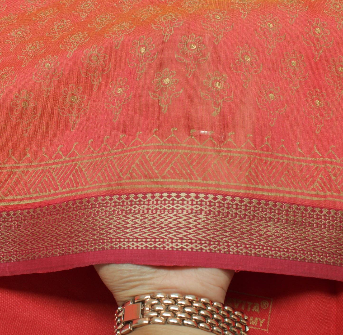 Sushila Vintage Printed Floral Saree Woven Border Pure Cotton Sari Craft Fabric