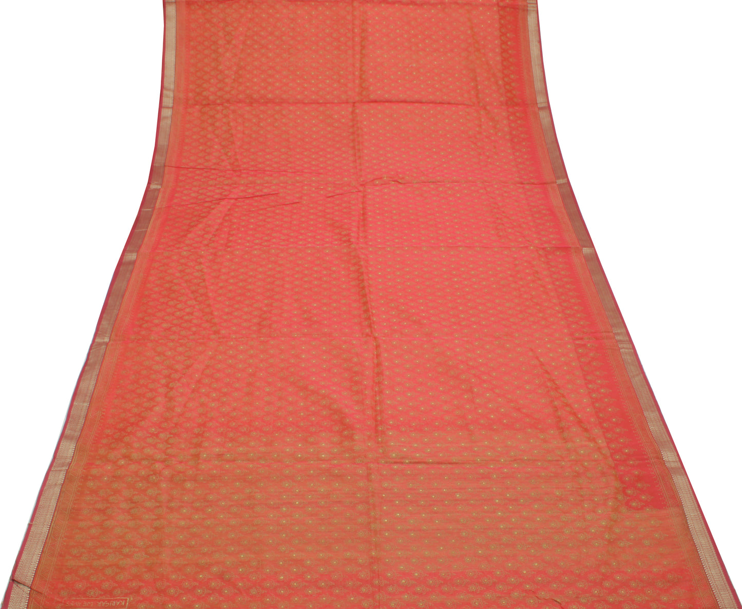 Sushila Vintage Printed Floral Saree Woven Border Pure Cotton Sari Craft Fabric