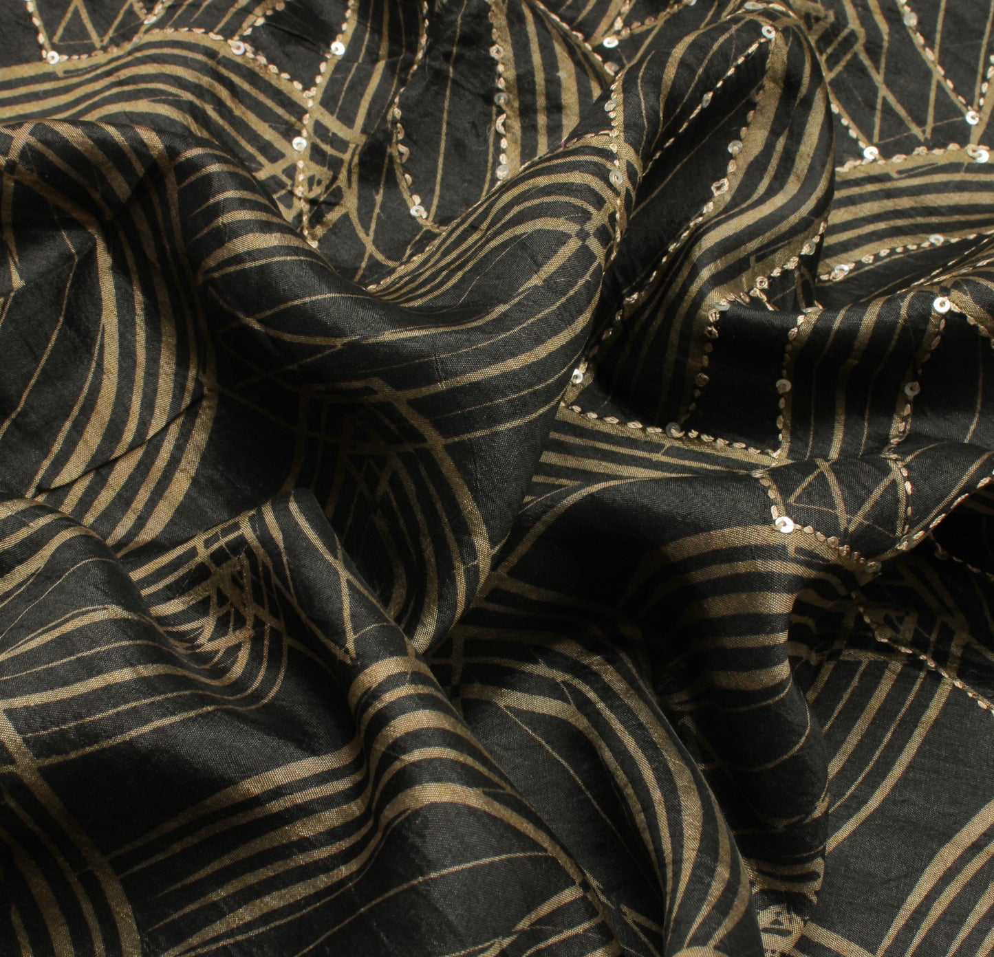 Sushila Vintage Black Indian Saree 100% Pure Silk Printed Sari Craft Fabric