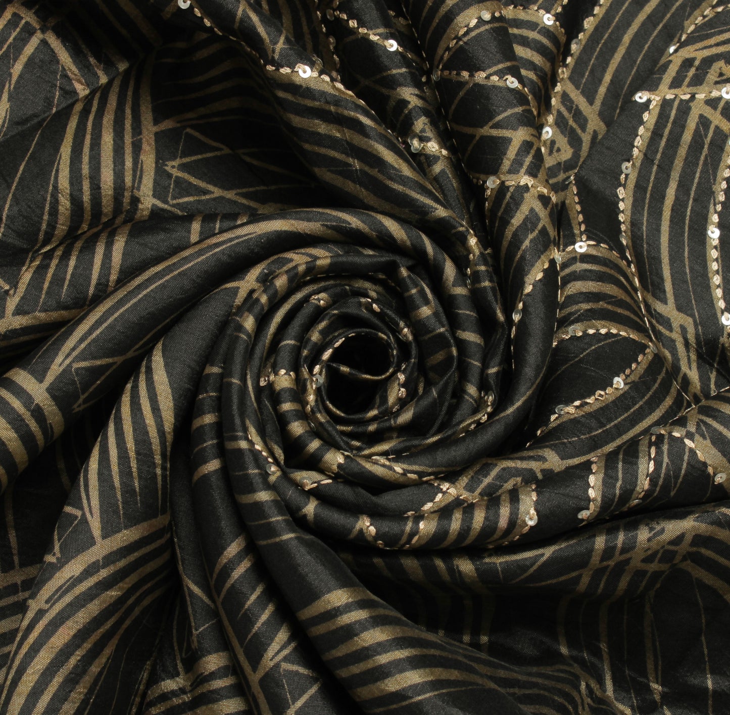 Sushila Vintage Black Indian Saree 100% Pure Silk Printed Sari Craft Fabric