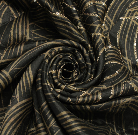Sushila Vintage Black Indian Saree 100% Pure Silk Printed Sari Craft Fabric