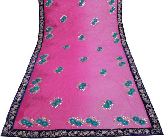 Sushila Vintage Pink Saree Pure Georgette Silk Embroidered Floral Sari Fabric