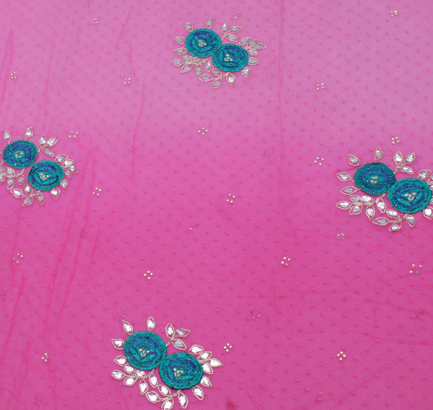 Sushila Vintage HEAVY Pink Saree Pure Georgette Silk Embroidered with Velvet Border Floral Designer Sari Craft Fabric