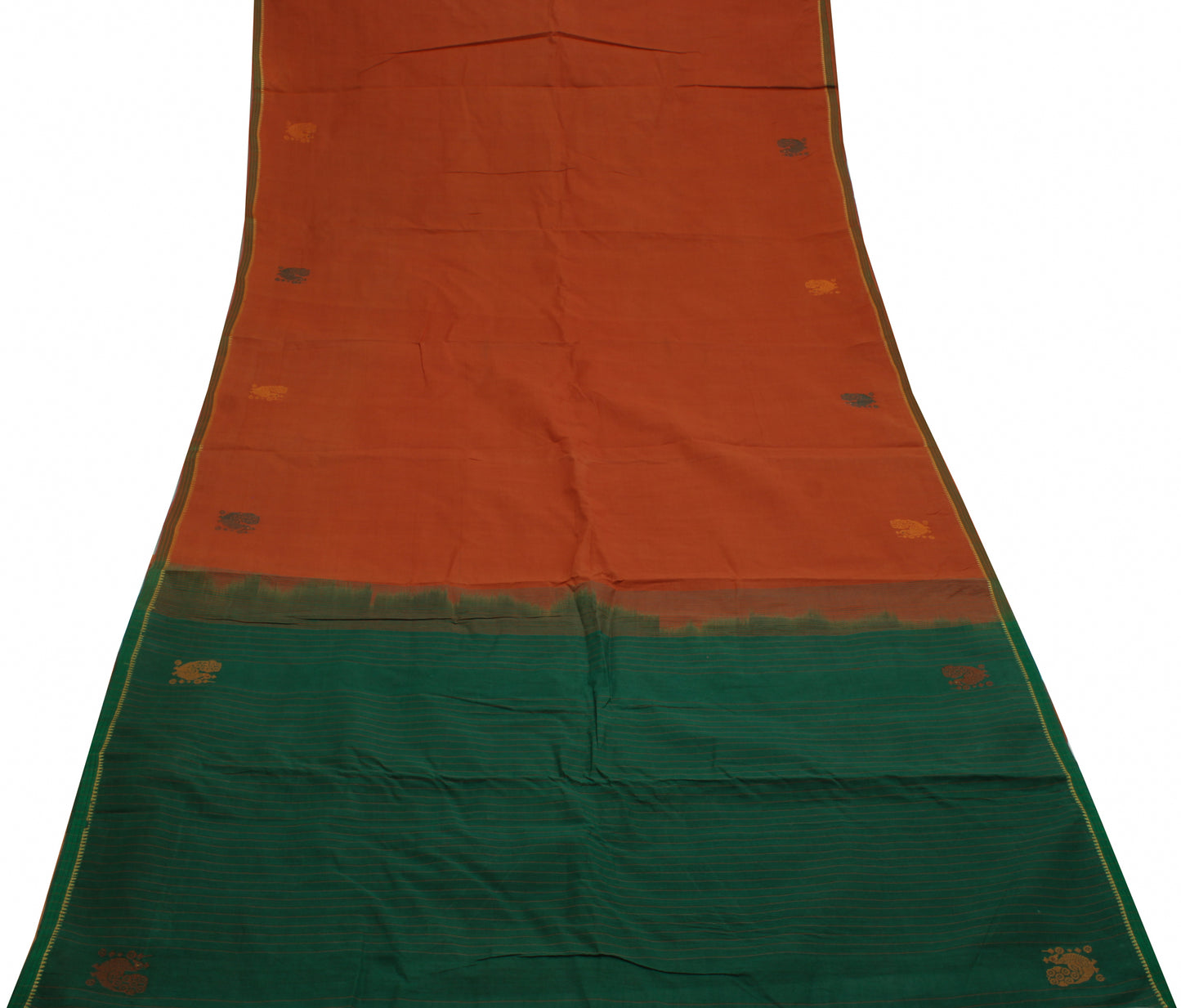 Sushila Vintage Indian Saree 100% Pure Cotton Woven Peacock Sari Craft Fabric