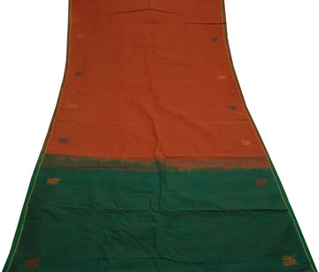 Sushila Vintage Indian Saree 100% Pure Cotton Woven Peacock Sari Craft Fabric