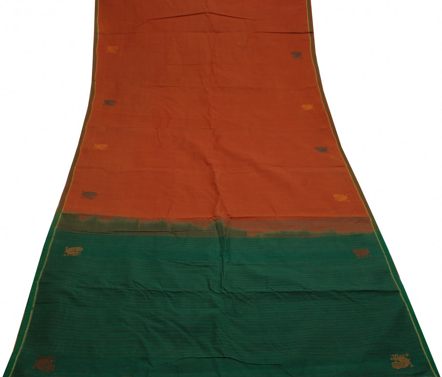 Sushila Vintage Indian Saree 100% Pure Cotton Woven Peacock Sari Craft Fabric