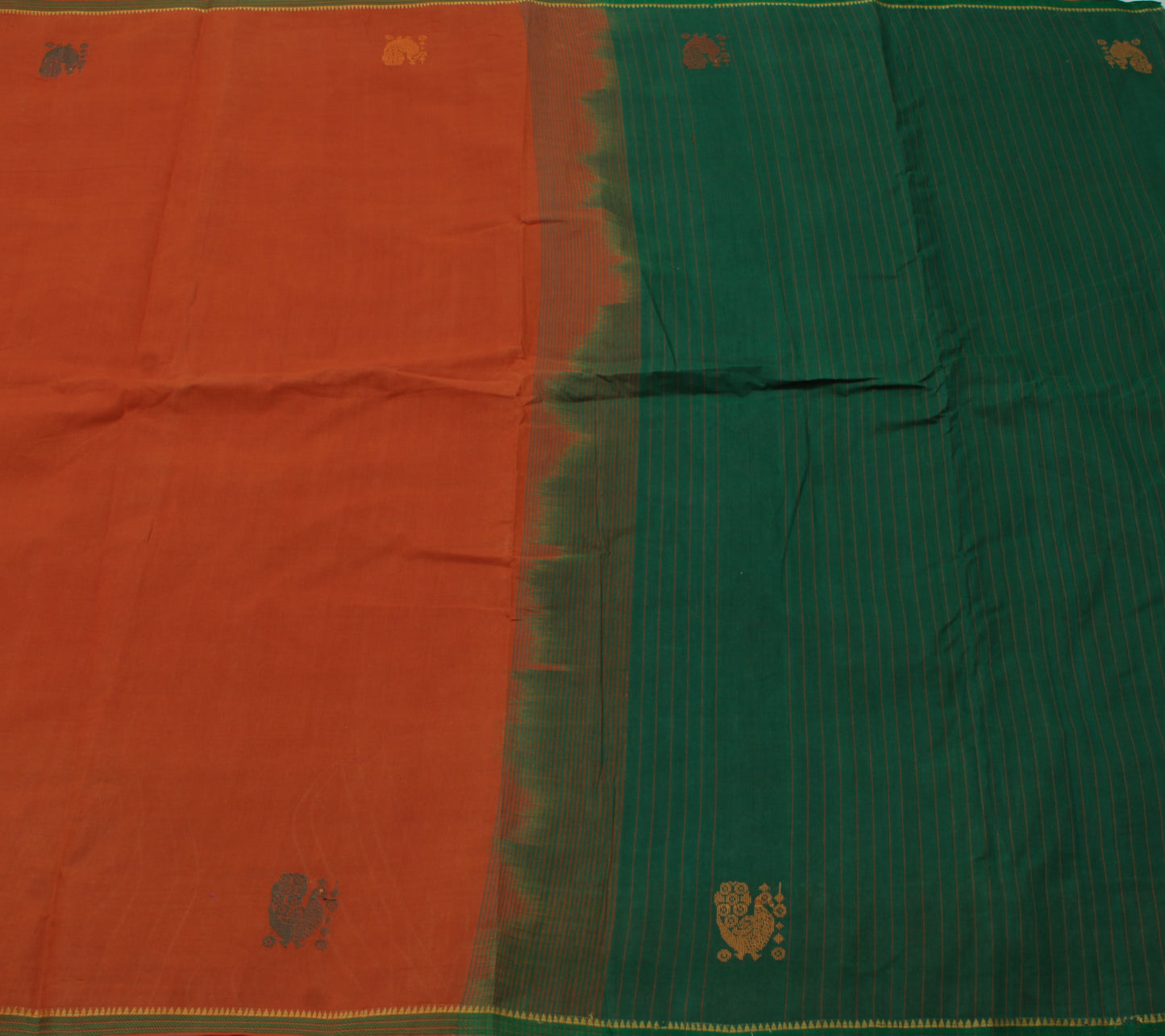 Sushila Vintage Indian Saree 100% Pure Cotton Woven Peacock Sari Craft Fabric