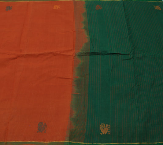 Sushila Vintage Indian Saree 100% Pure Cotton Woven Peacock Sari Craft Fabric