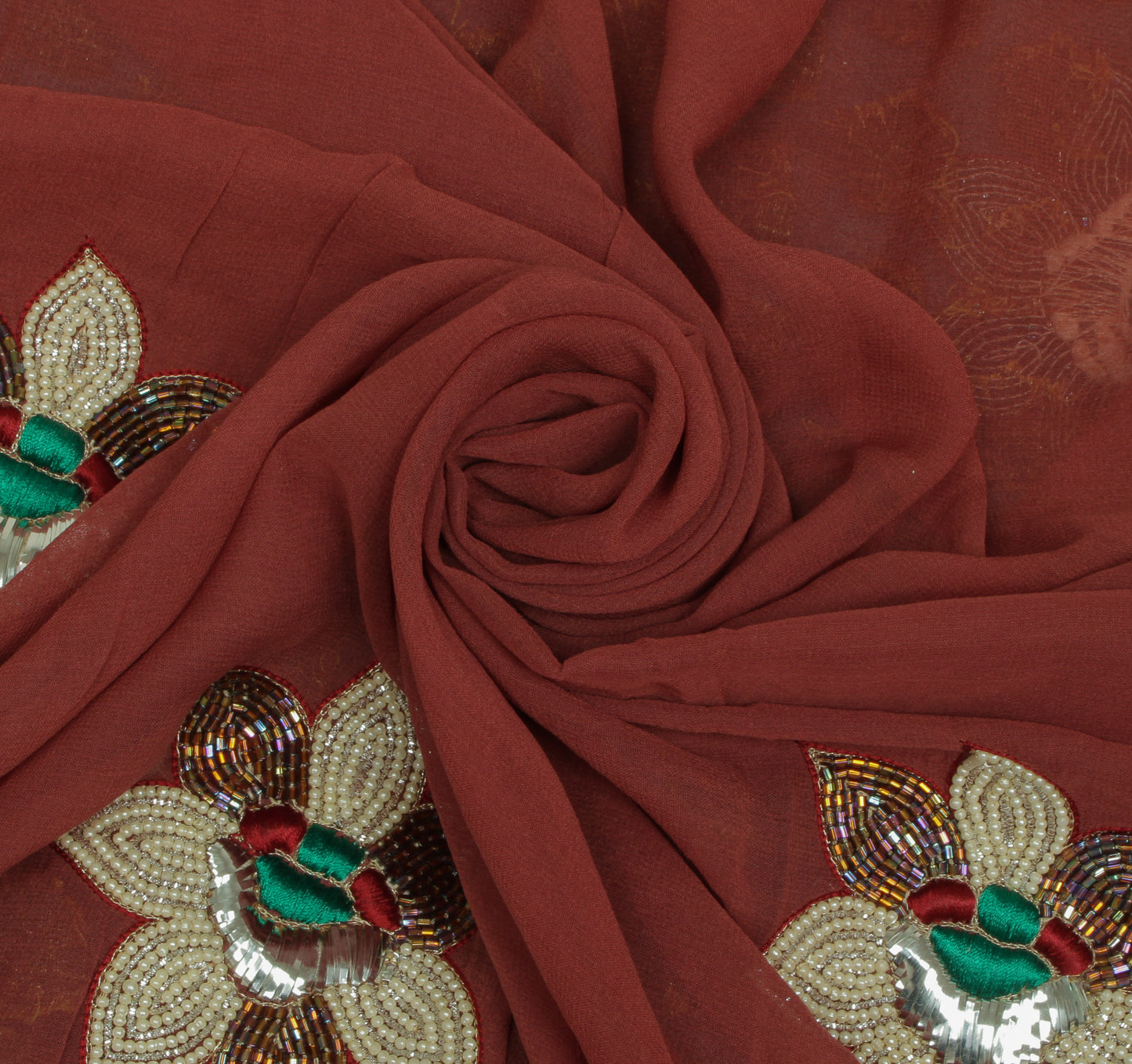 Sushila Vintage Garnet Saree Pure Georgette Silk Woven Floral Sari Craft Fabric