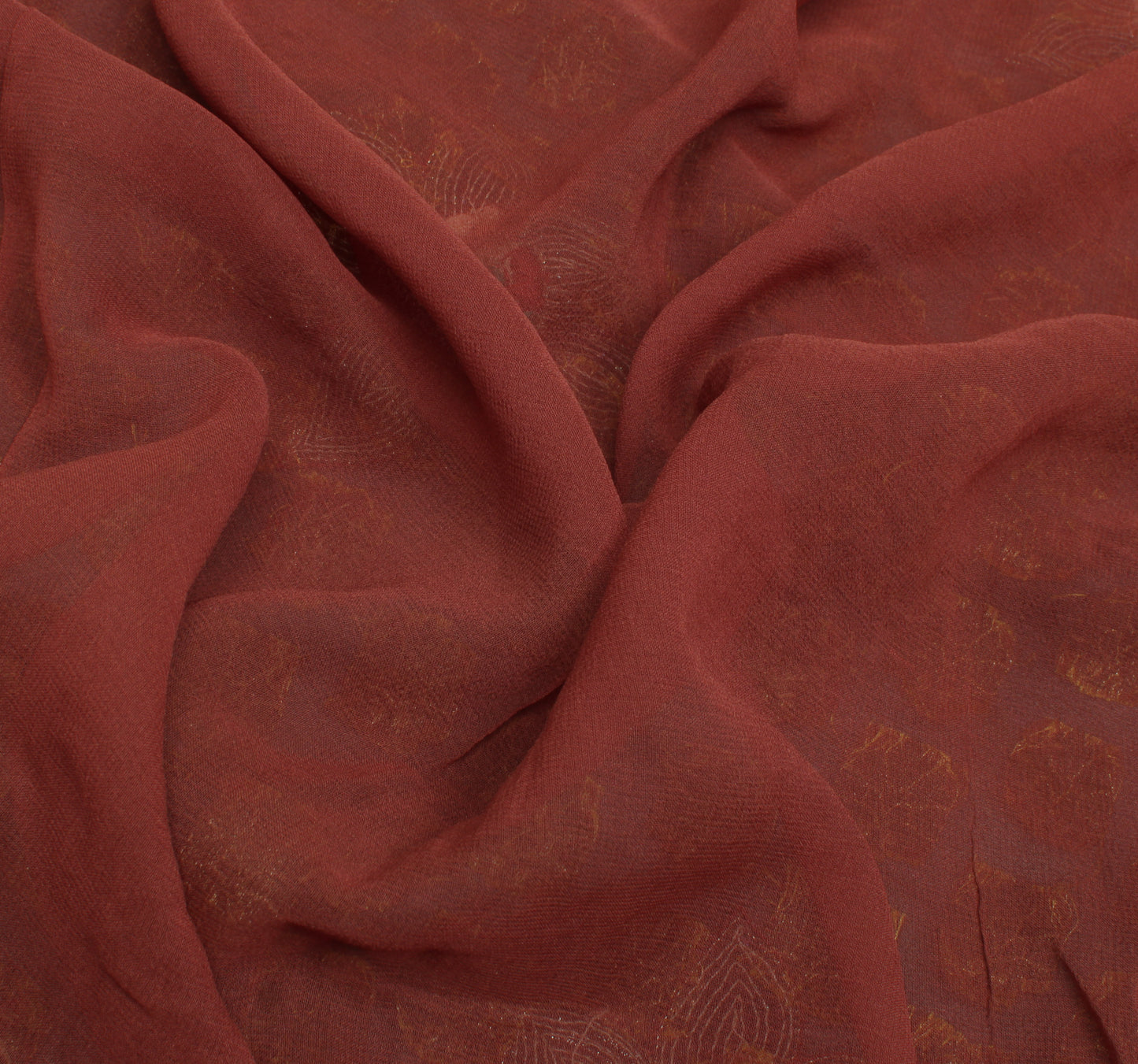Sushila Vintage Garnet Saree Pure Georgette Silk Woven Floral Sari Craft Fabric
