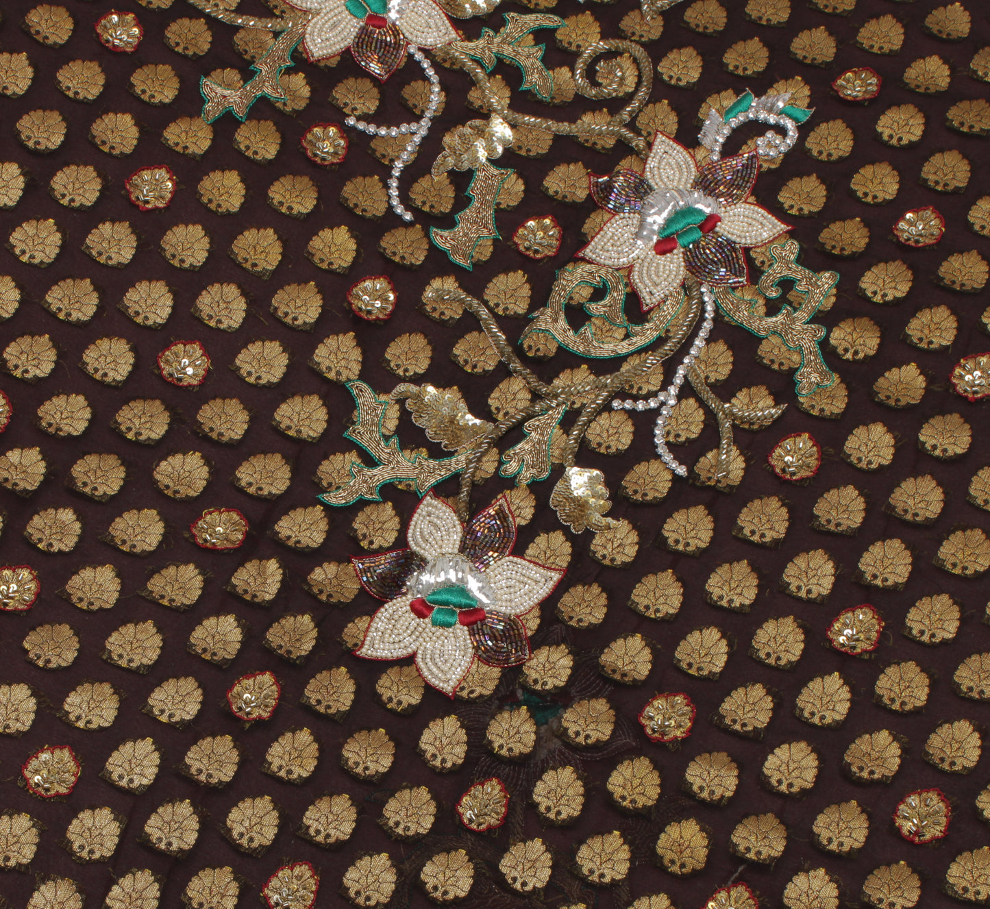 Sushila Vintage Garnet Saree Pure Georgette Silk Woven Floral Sari Craft Fabric