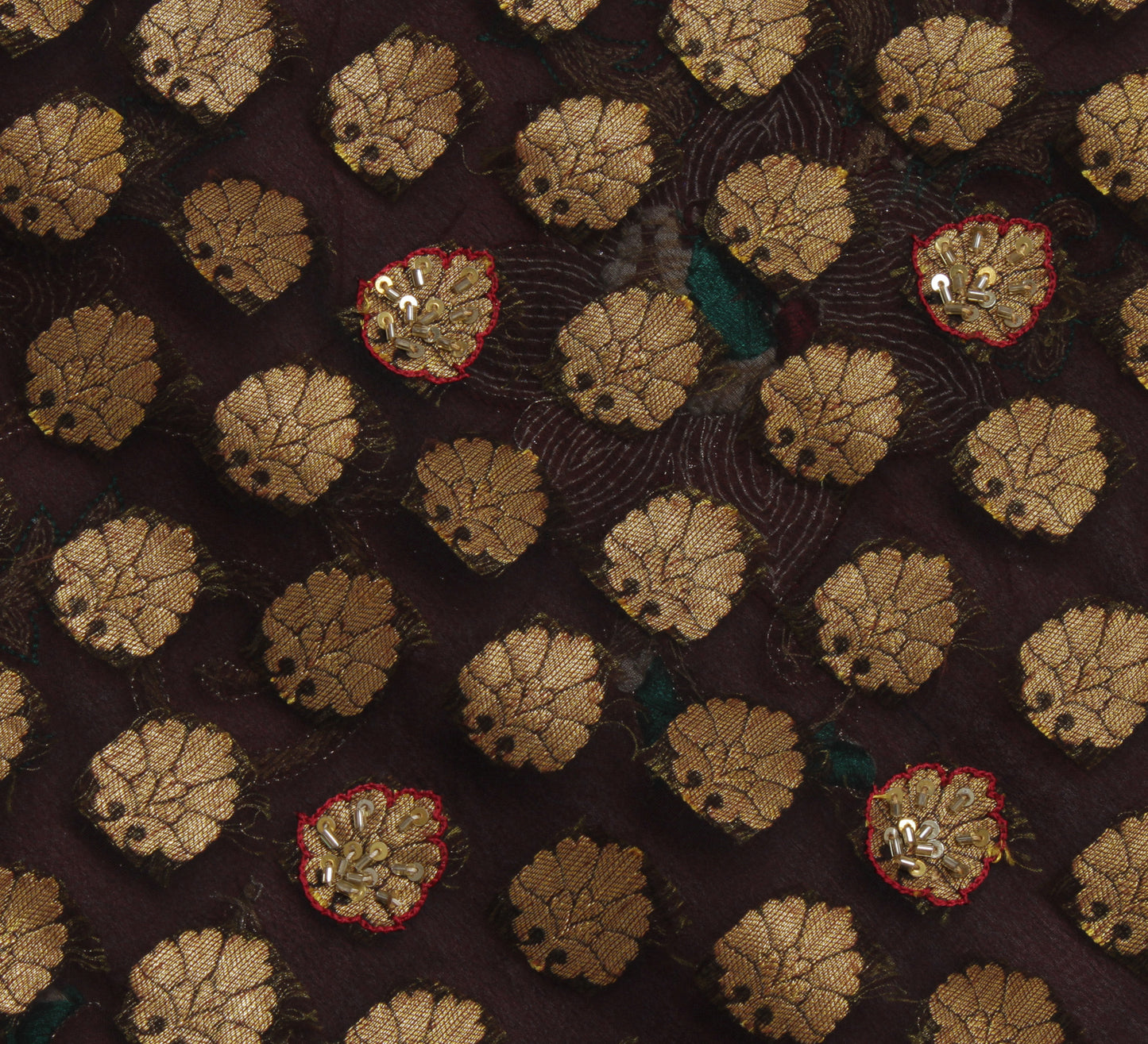 Sushila Vintage Garnet Saree Pure Georgette Silk Woven Floral Sari Craft Fabric