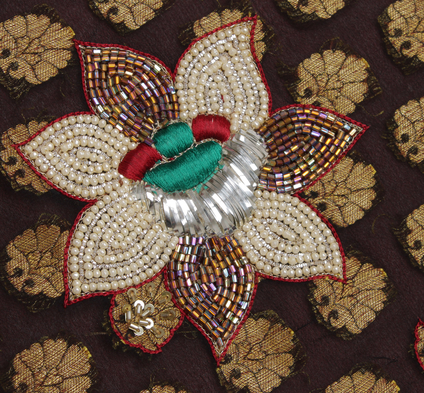 Sushila Vintage Garnet Saree Pure Georgette Silk Woven Floral Sari Craft Fabric
