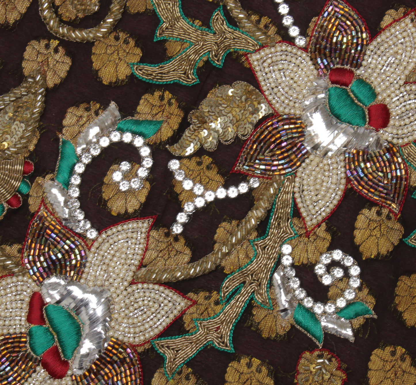 Sushila Vintage Garnet Saree Pure Georgette Silk Woven Floral Sari Craft Fabric