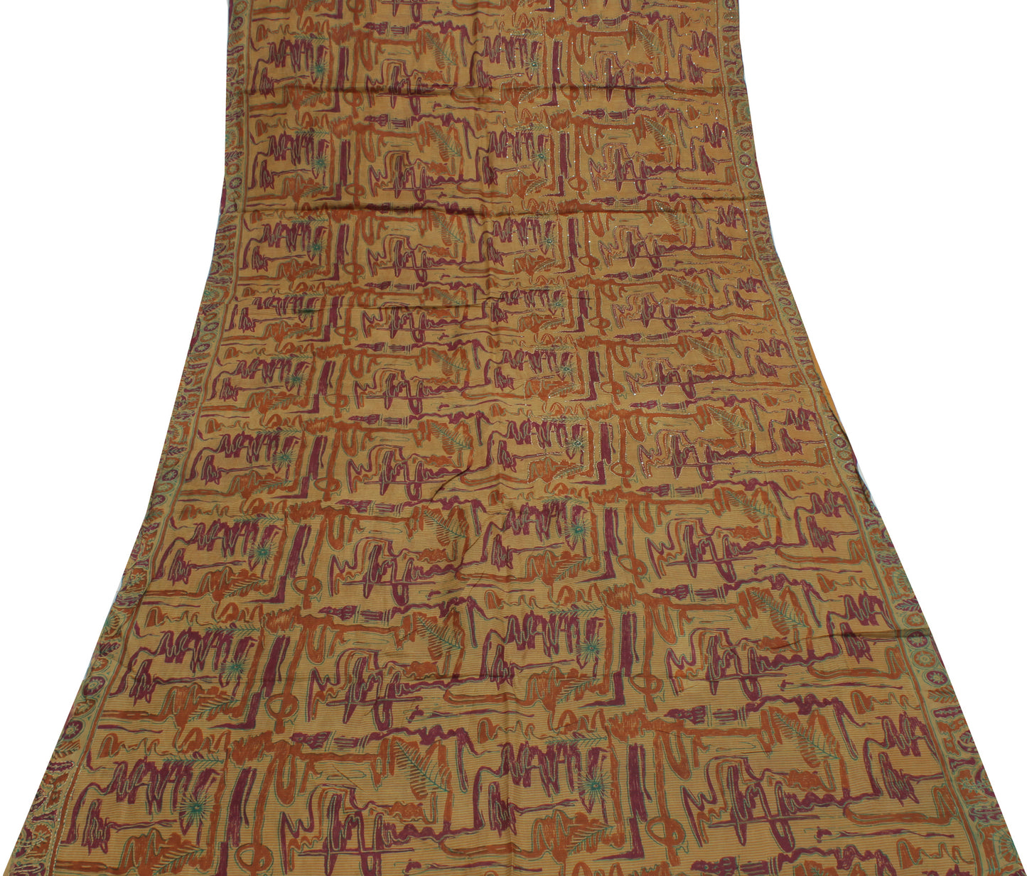 Sushila Vintage Brown Indian Saree Pure Silk Hand Embroidered Kantha Sari Fabric