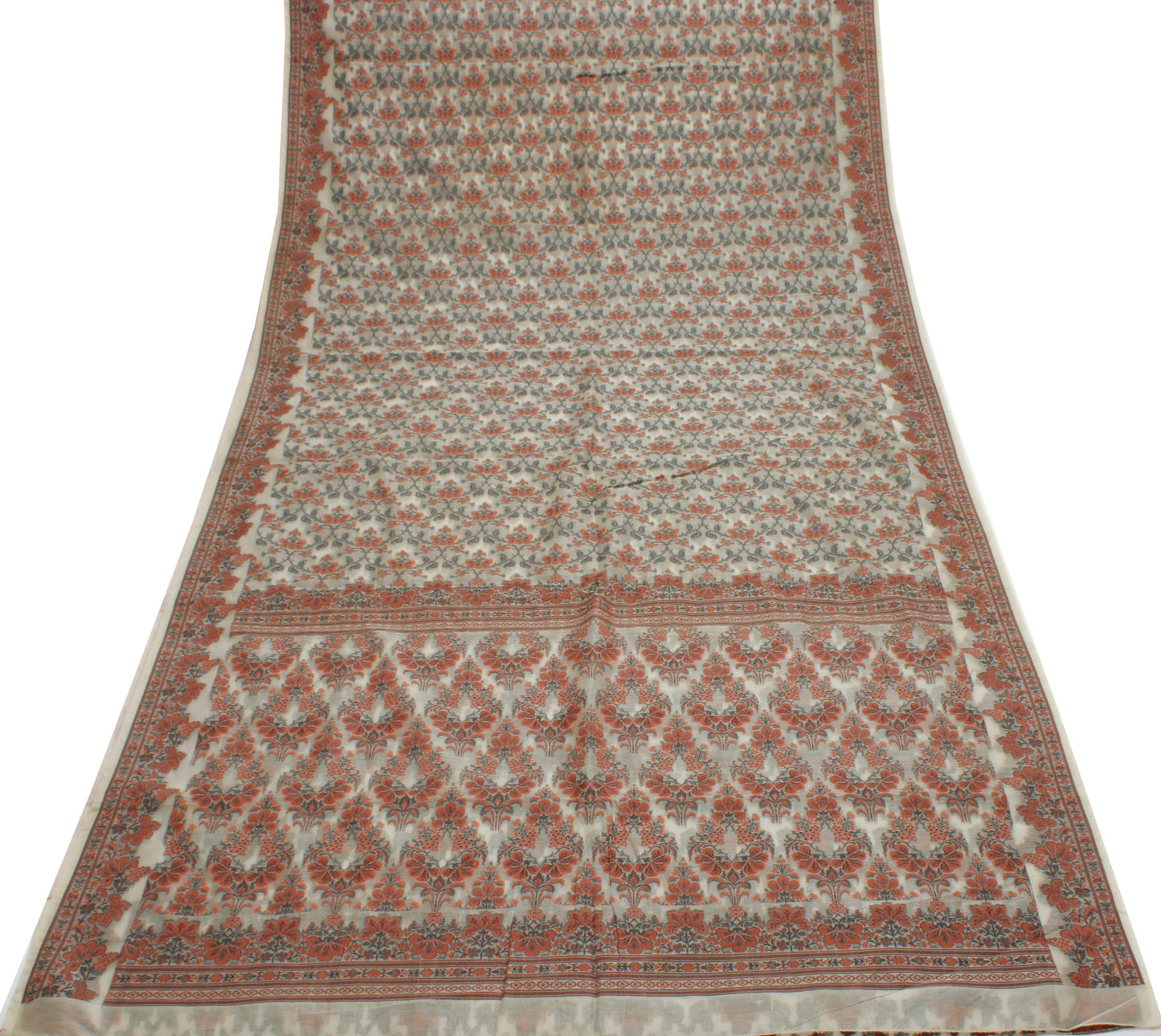 Sushila Vintage Indian Saree 100% Pure Silk All Over Woven Floral Sari Fabric