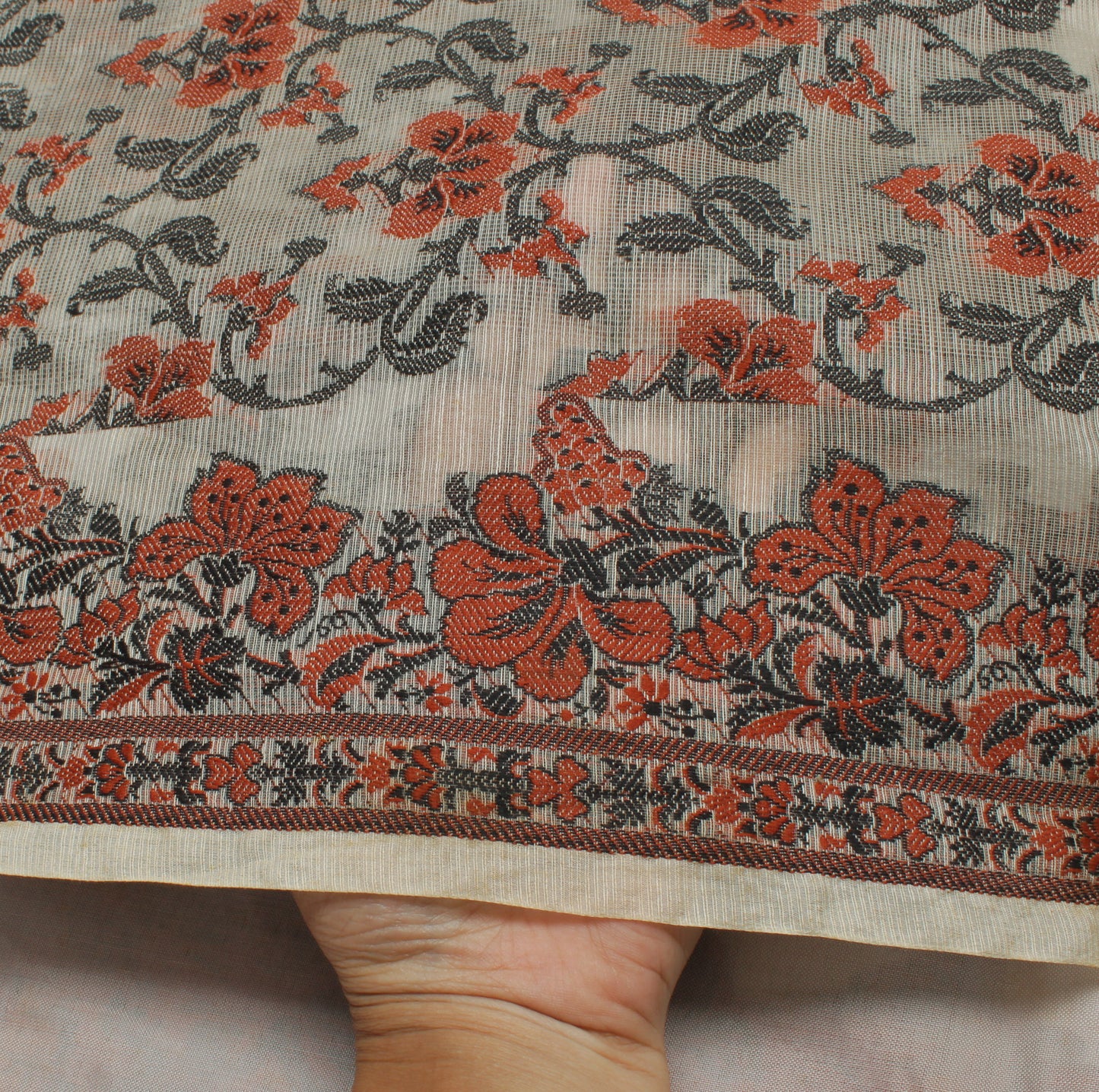 Sushila Vintage Indian Saree 100% Pure Silk All Over Woven Floral Sari Fabric
