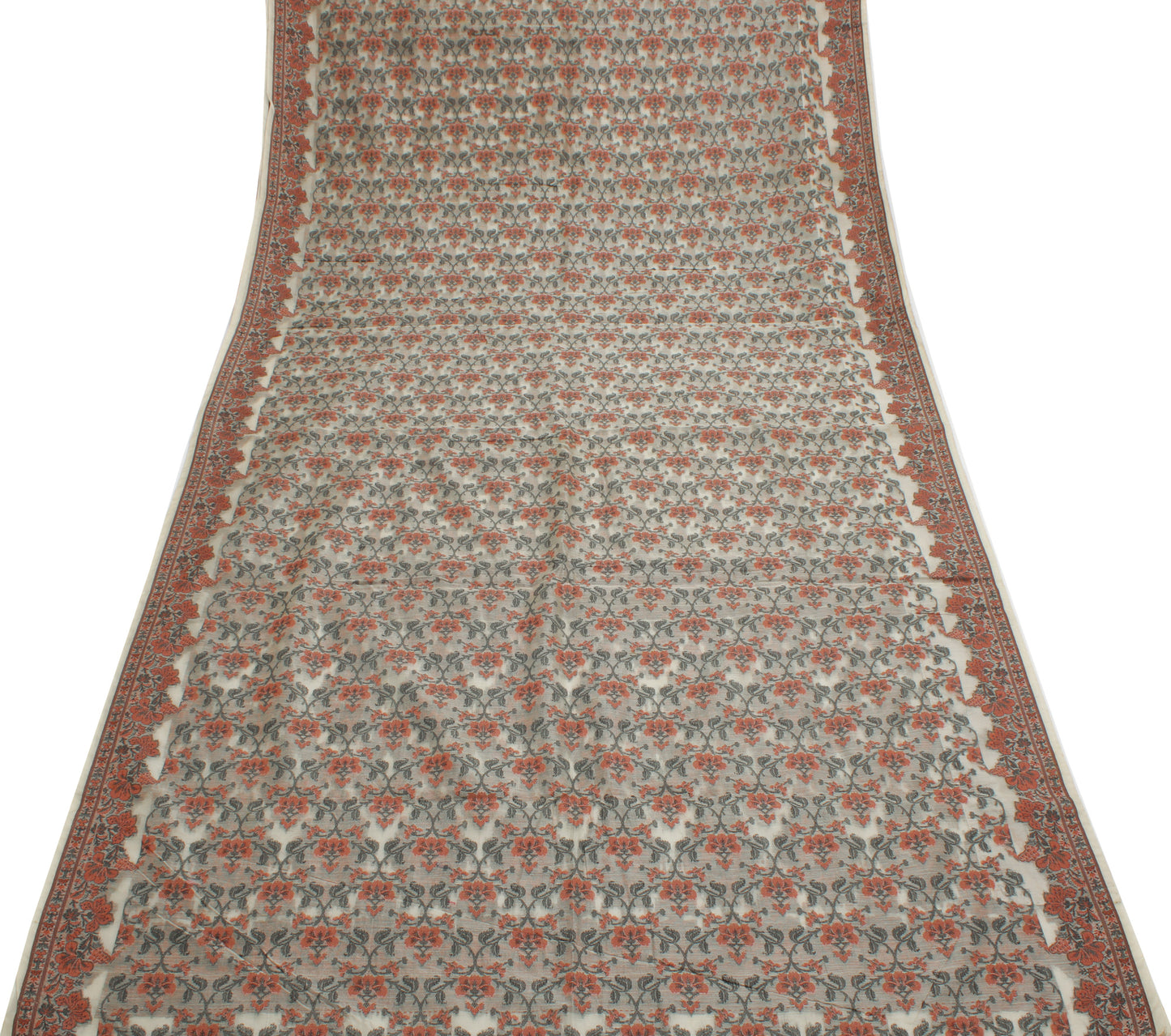 Sushila Vintage Indian Saree 100% Pure Silk All Over Woven Floral Sari Fabric