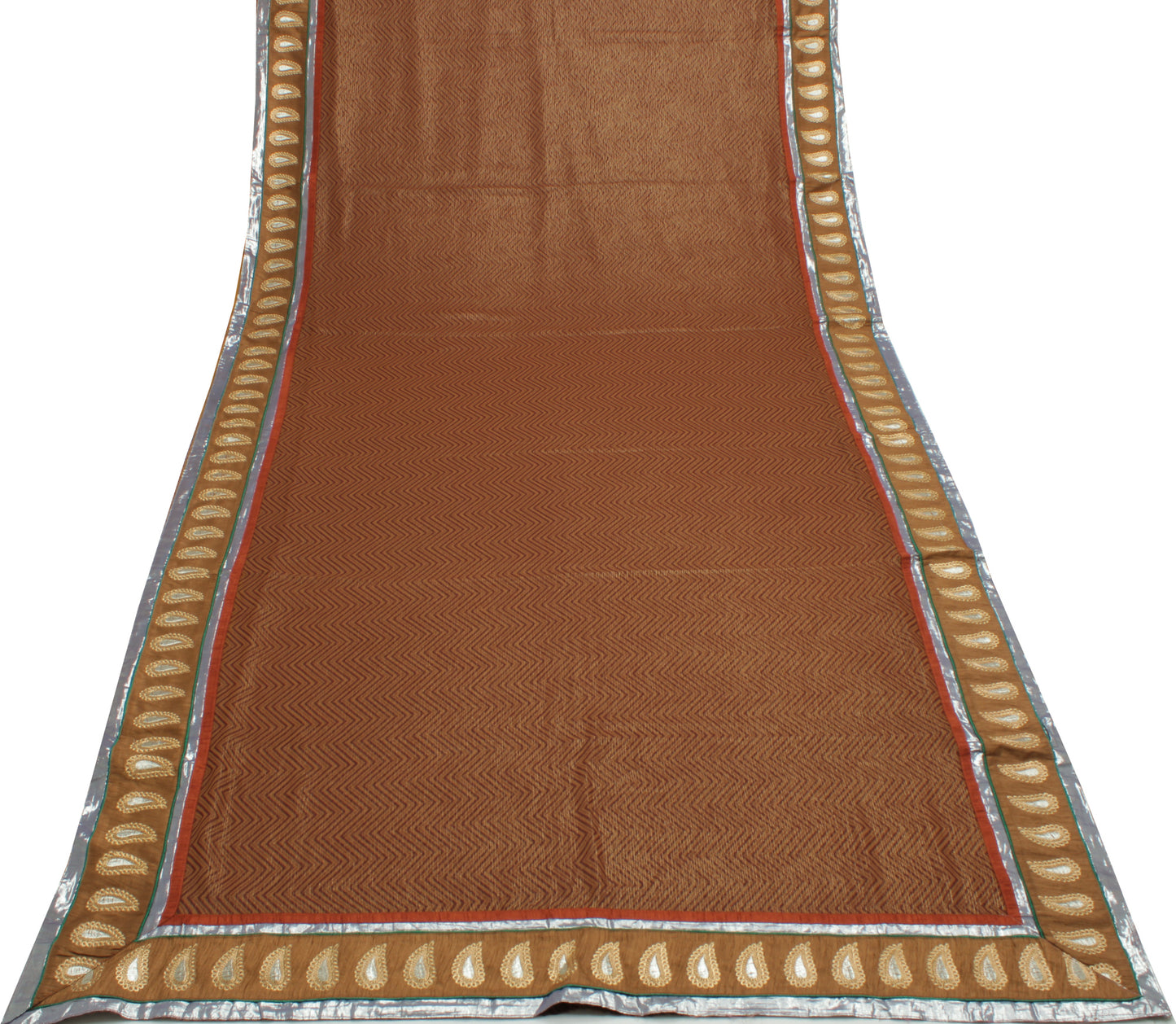 Sushila Vintage Brown Saree Blend Georgette Silk Printed Zig-Zag Sari Fabric