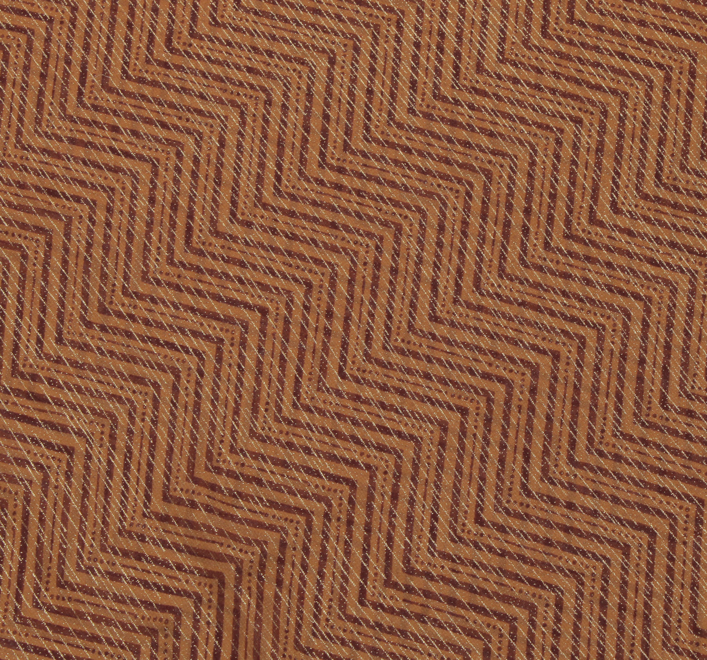 Sushila Vintage Brown Saree Blend Georgette Silk Printed Zig-Zag Sari Fabric