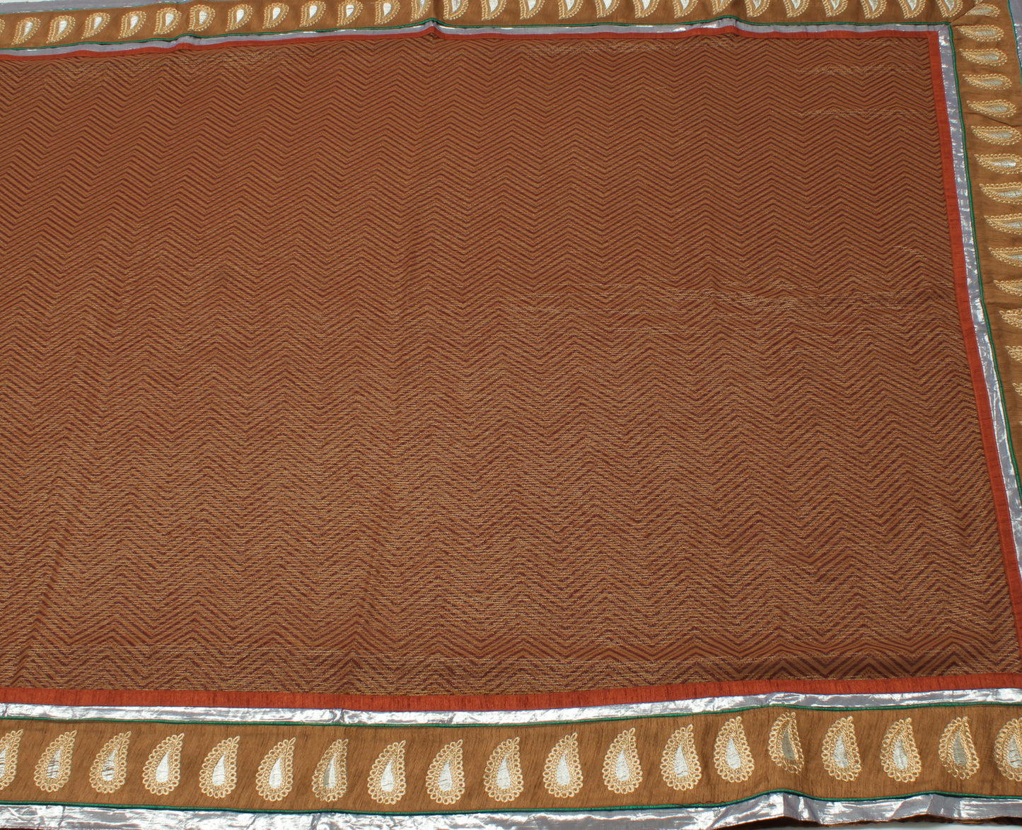 Sushila Vintage Brown Saree Blend Georgette Silk Printed Zig-Zag Sari Fabric