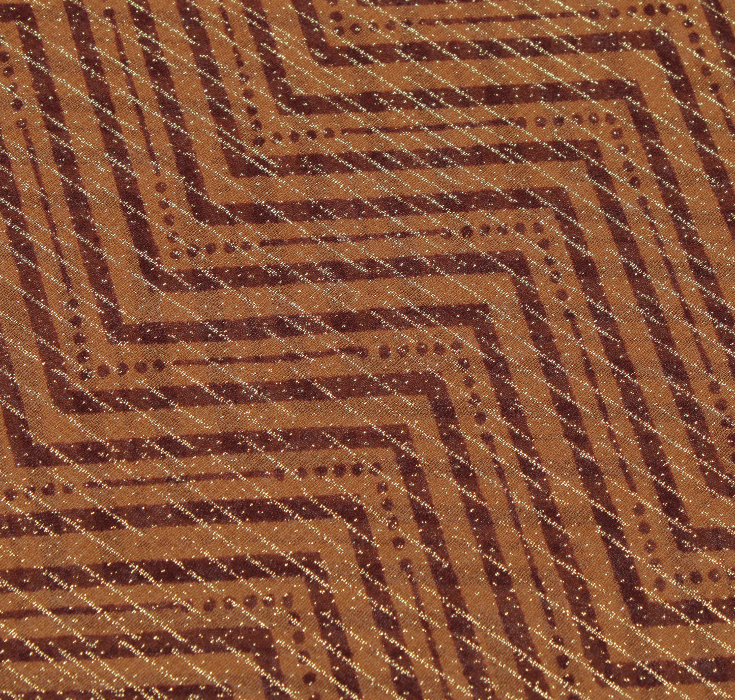 Sushila Vintage Brown Saree Blend Georgette Silk Printed Zig-Zag Sari Fabric