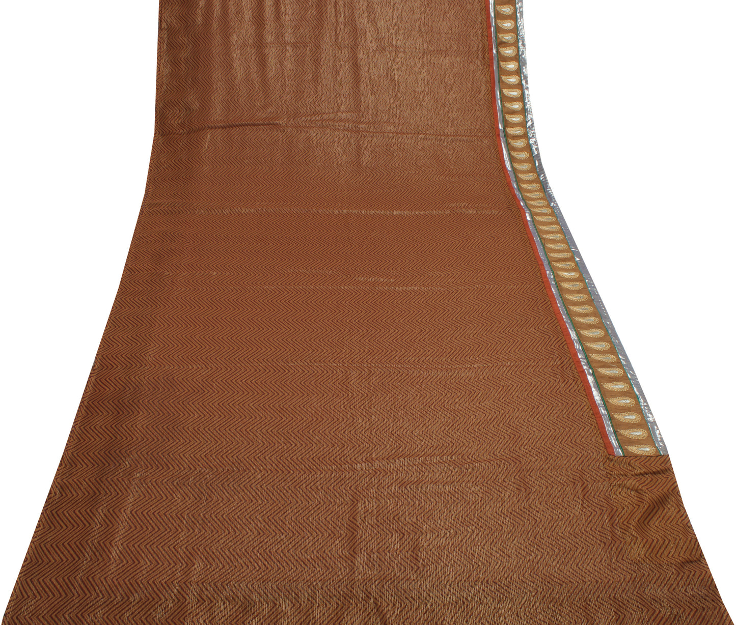 Sushila Vintage Brown Saree Blend Georgette Silk Printed Zig-Zag Sari Fabric
