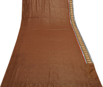 Sushila Vintage Brown Saree Blend Georgette Silk Printed Zig-Zag Sari Fabric