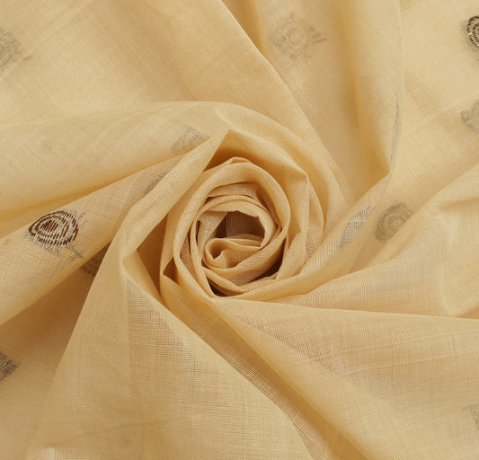 Sushila Vintage Beige Indian Saree 100% Pure Cotton Woven Sari Craft Fabric