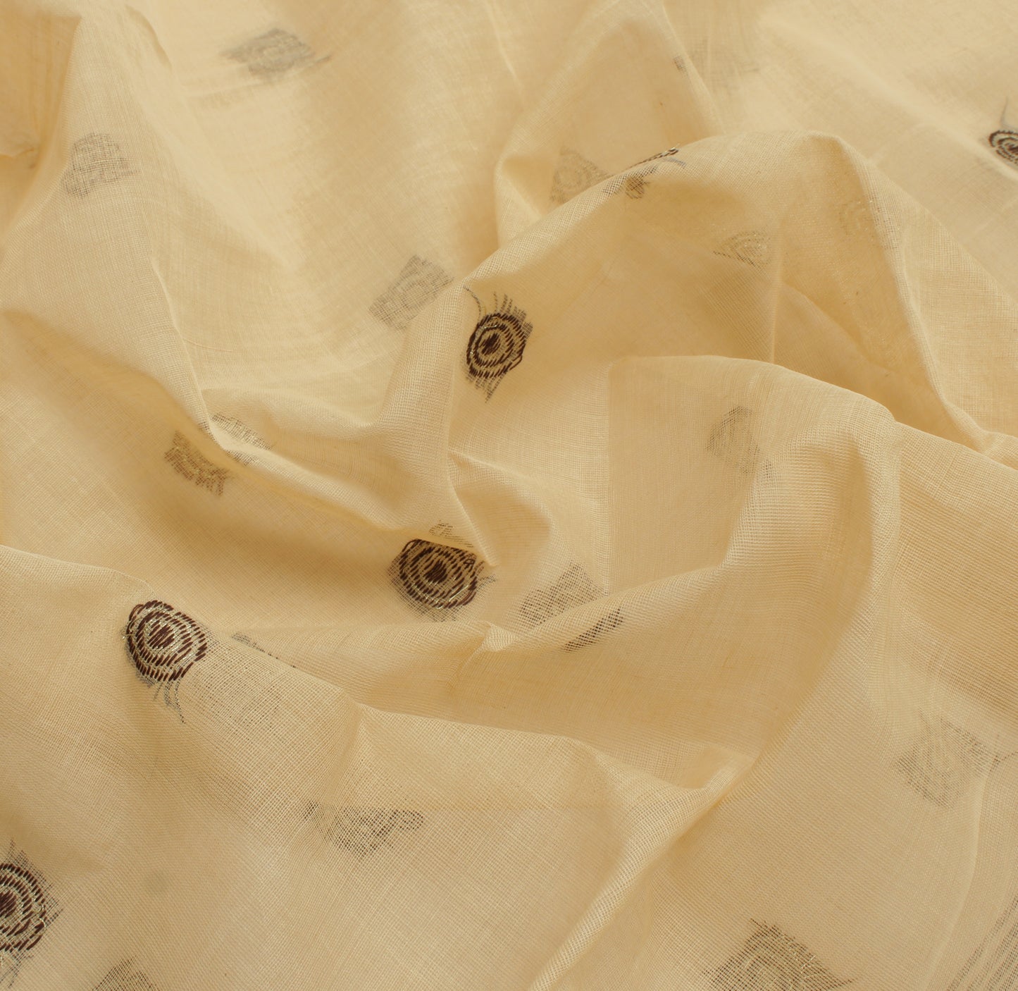Sushila Vintage Beige Indian Saree 100% Pure Cotton Woven Sari Craft Fabric