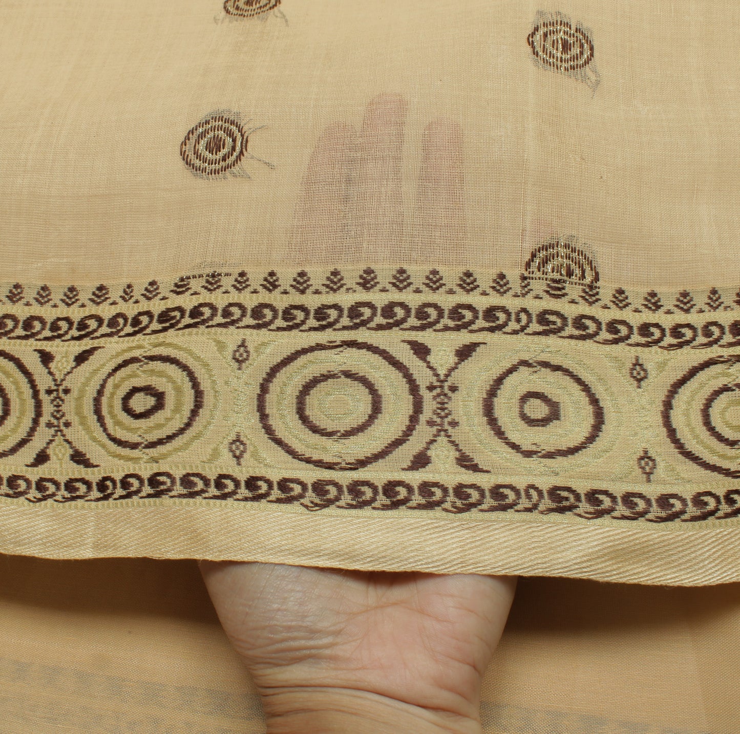 Sushila Vintage Beige Indian Saree 100% Pure Cotton Woven Sari Craft Fabric