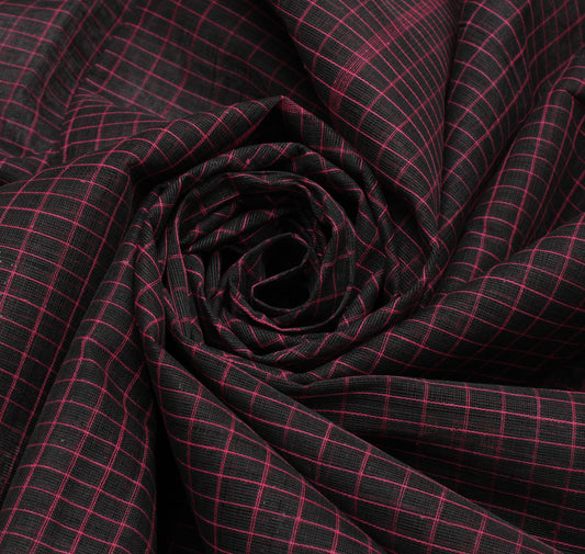 Sushila Vintage Black Saree 100% Pure Cotton Woven Check Sari Craft Decor Fabric