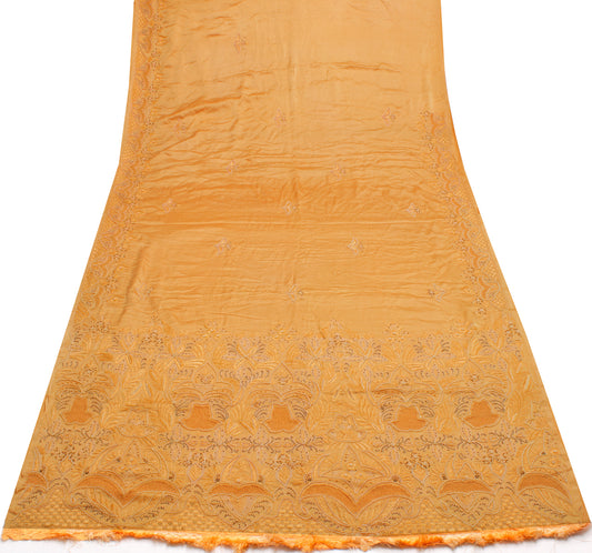 Sushila Vintage Orange Saree 100% Pure Silk Embroidered Floral Sari Craft Fabric