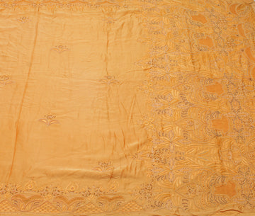 Sushila Vintage Orange Saree 100% Pure Silk Embroidered Floral Sari Craft Fabric