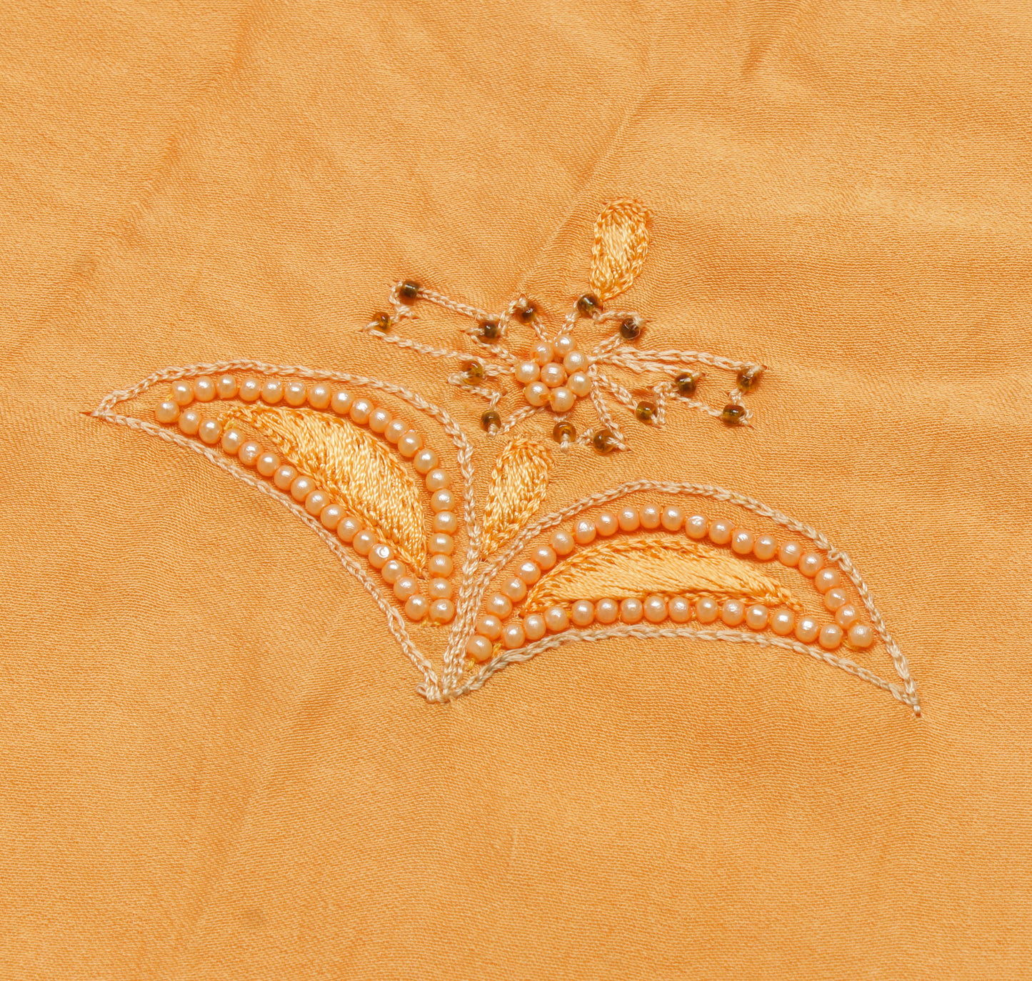 Sushila Vintage Orange Saree 100% Pure Silk Embroidered Floral Sari Craft Fabric