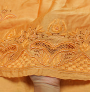 Sushila Vintage Orange Saree 100% Pure Silk Embroidered Floral Sari Craft Fabric