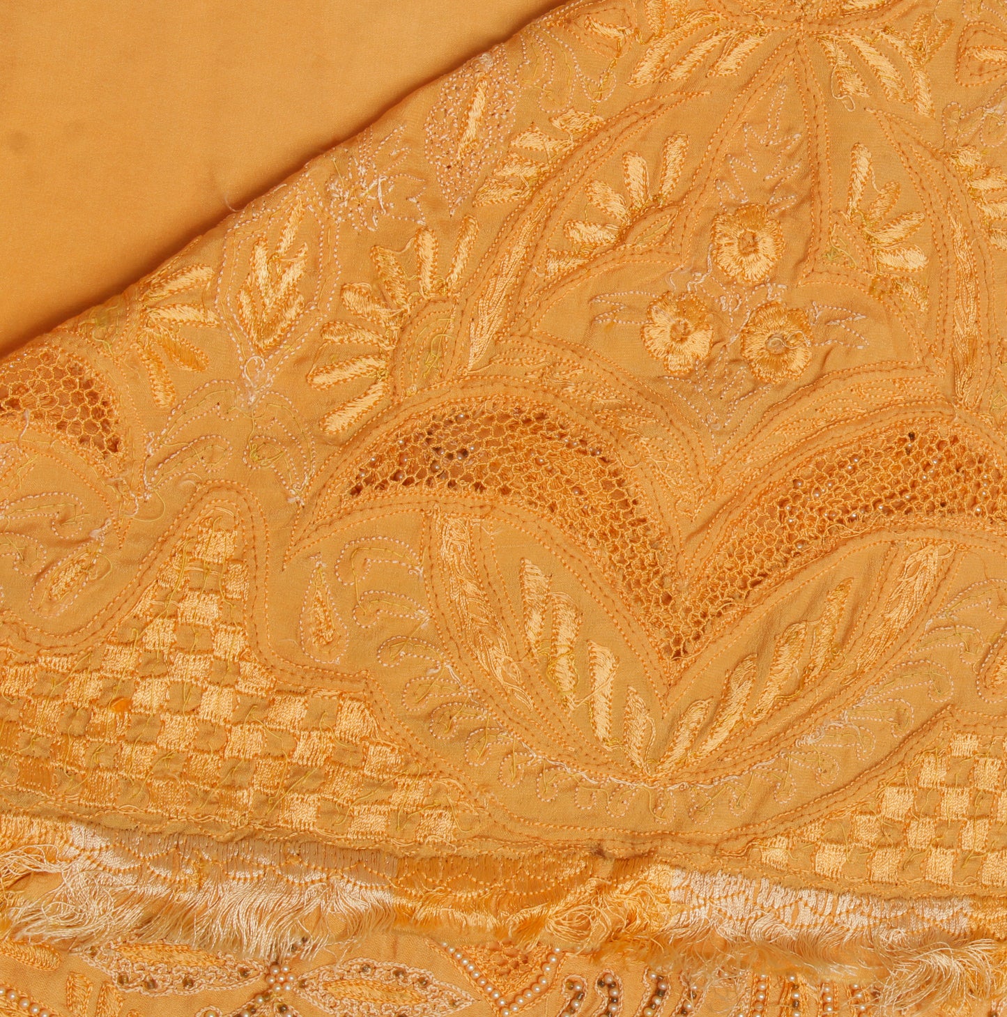 Sushila Vintage Orange Saree 100% Pure Silk Embroidered Floral Sari Craft Fabric