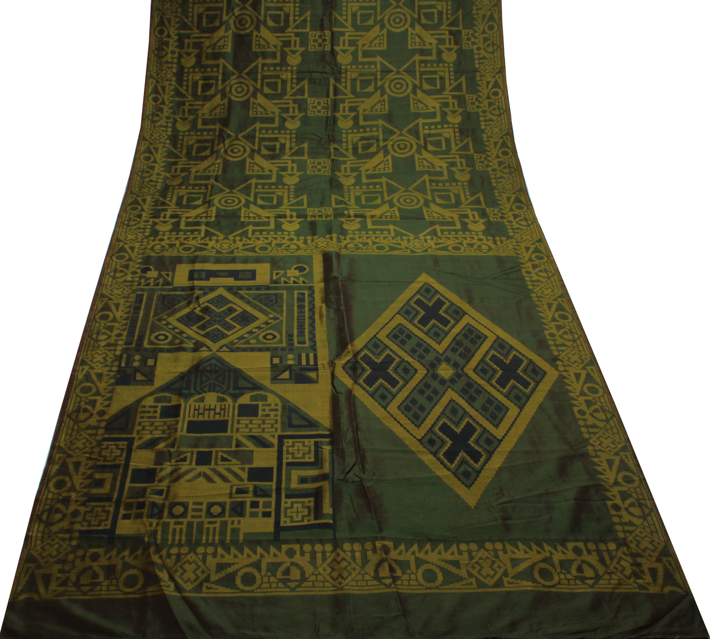 Sushila Vintage Green Indian Saree 100% Pure Silk Woven Sari Craft Decor Fabric