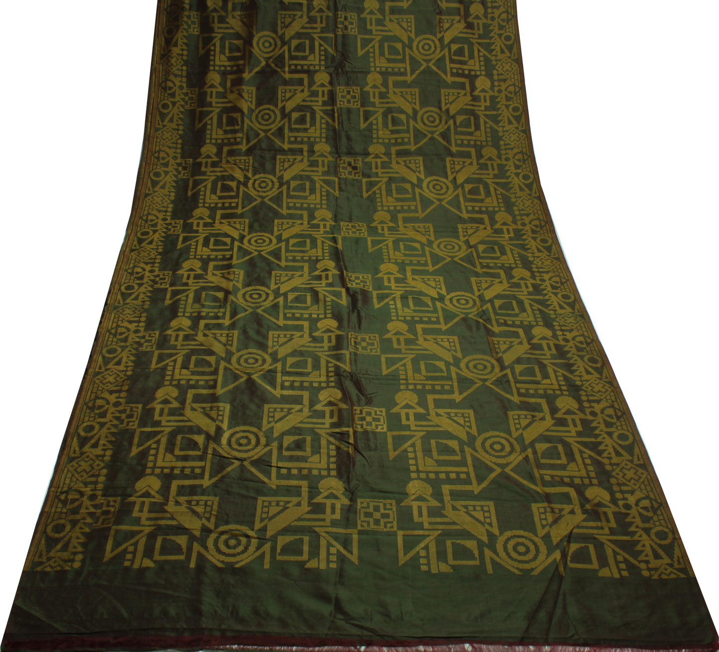 Sushila Vintage Green Indian Saree 100% Pure Silk Woven Sari Craft Decor Fabric
