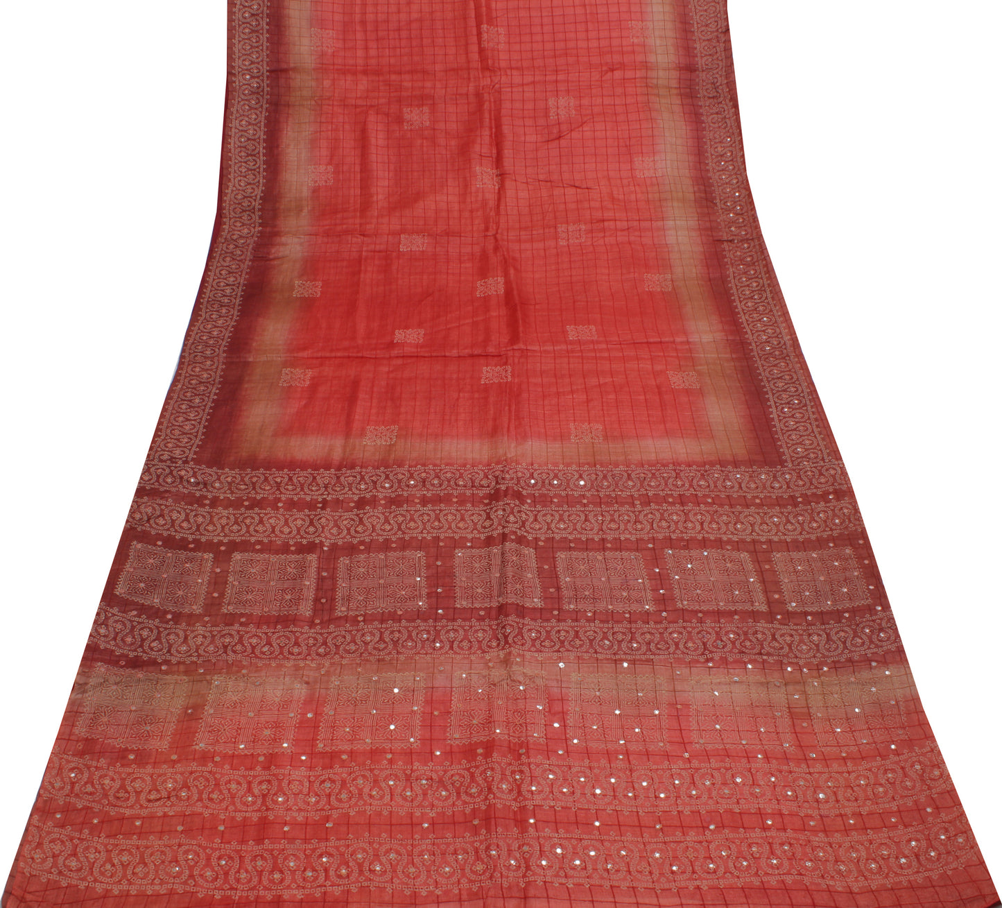 Sushila Vintage Indian Saree 100% Pure Silk Bandhani Printed Sari Craft Fabric