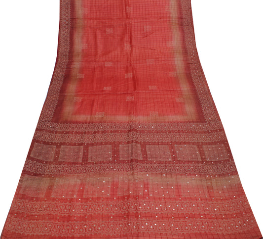 Sushila Vintage Indian Saree 100% Pure Silk Bandhani Printed Sari Craft Fabric