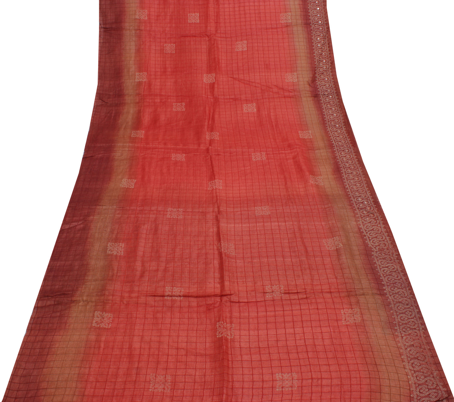 Sushila Vintage Indian Saree 100% Pure Silk Bandhani Printed Sari Craft Fabric