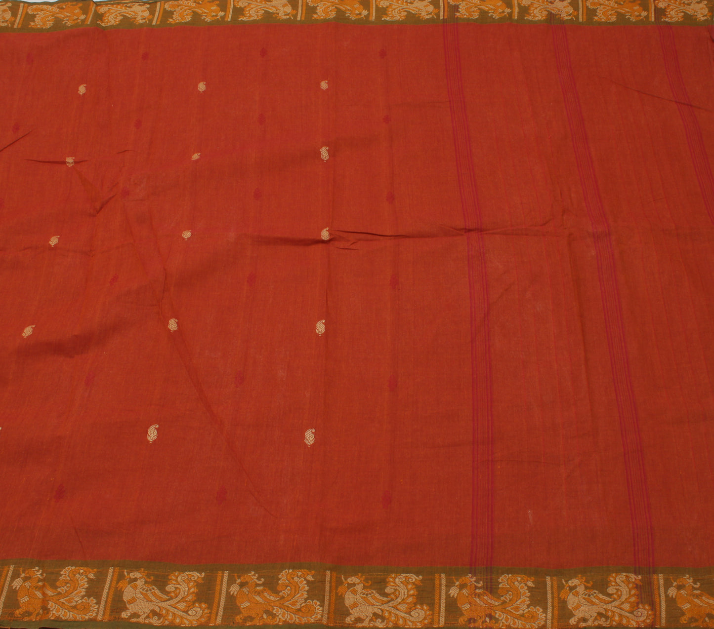 Sushila Vintage Rust Indian Saree 100% Pure Cotton Woven Sari Craft 5 YD Fabric